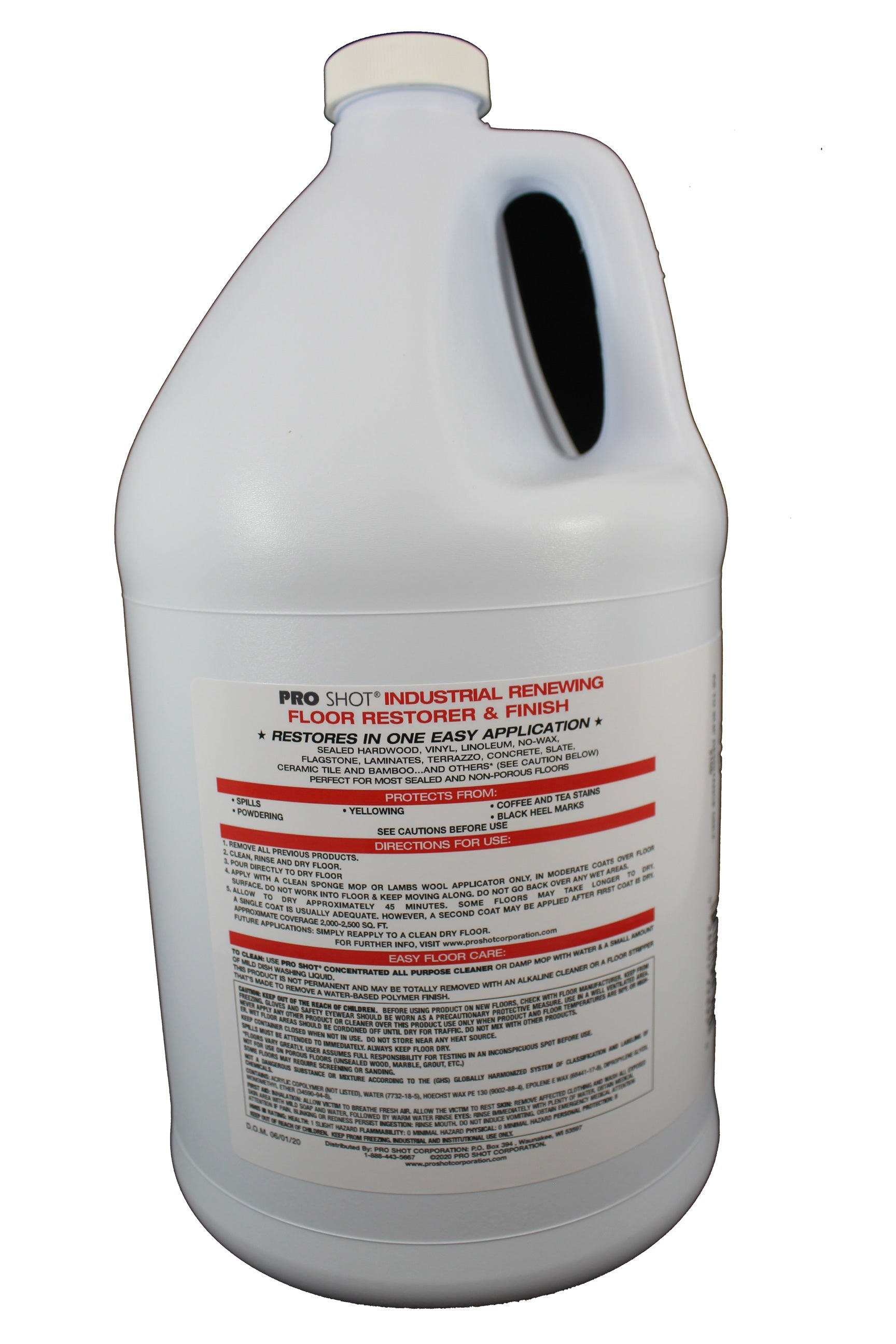PRO SHOT® Industrial Re-Newing Floor Restorer & Finish one gallon backside of label image